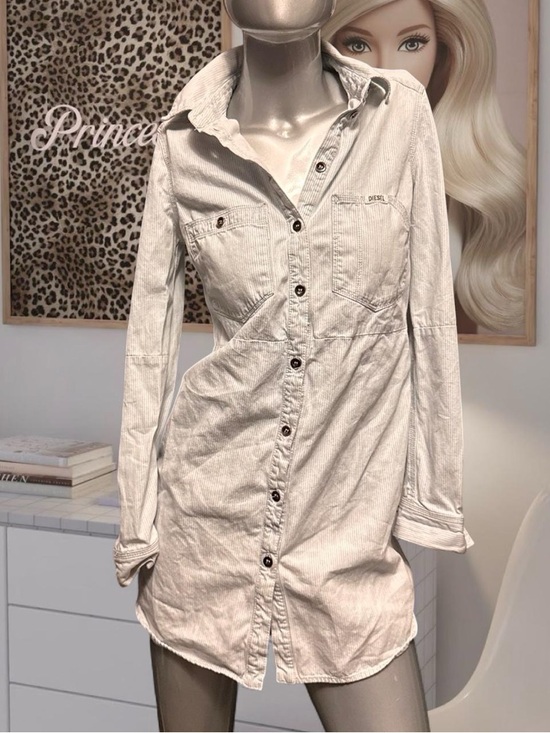 Diesel Dresses & Skirts - DIESEL White/Blue Striped mini dress with button-up front